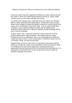 Eseja 'Influence of American culture as a threat to our own national traditions', 1.