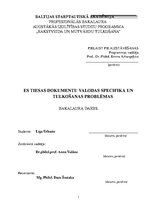 Diplomdarbs 'Eiropas Savienības tiesas dokumentu valodas specifika un tulkošanas problēmas', 1.