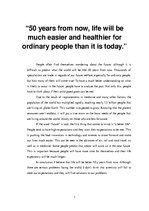 Eseja 'Fifty Years from Now, Life Will Be much Easier and Healthier for Ordinary People', 1.