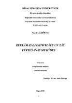 Konspekts 'Reklāmas efektivitāte un tās vērtēšanas metodes', 1.