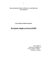 Referāts 'European Single Currency - Euro', 1.