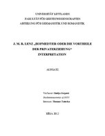Referāts 'J.M.R.Lenz "Hofmeister oder die Vortheile der Privaterziehung". Interpretation', 1.