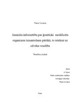 Referāts 'Jauniešu informētība par ģenētiski modificētu organismu izmantošanu pārtikā, to ', 1.