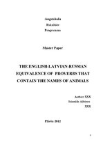 Diplomdarbs 'English-Latvian-Russian Equivalence of Proverbs that Contain the Names of Animal', 2.