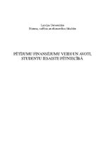 Referāts 'Pētījumu finansējumu veidi un avoti, studentu iesaiste pētniecībā', 1.