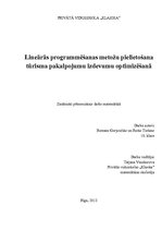 Referāts 'Lineārās programmēšanas metožu pielietošana tūrisma pakalpojumu izdevumu optimiz', 1.