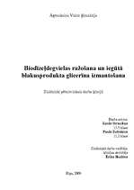 Referāts 'Biodīzeļdegvielas ražošana un iegūtā blakusprodukta - glicerīna - izmantošana', 1.