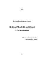 Referāts 'Reliģiski filosofiskie meklējumi J.Poruka darbos', 1.