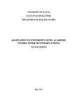 Konspekts 'Adaptation to University Level Academic Studies after Secondary School', 1.