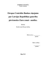 Referāts 'Eiropas Centrālās Bankas ziņojuma par Latvijas Republikas gatavību pievienoties ', 1.