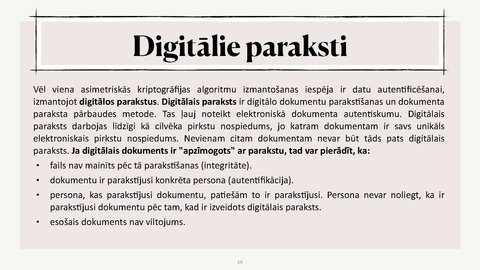 Prezentācija 'Autentifikācijas metodes, drošu privāto atslēgu glabāšana, digitālie paraksti', 20.