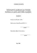 Referāts 'Informatīvie pasākumi par fiziskās kultūras un sporta aktivitāšu iespējām - proj', 1.