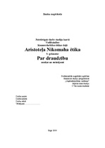 Konspekts 'Aristotelis "Nikomaha ētika". 9.grāmatas "Par draudzību" analīze un secinājumi', 1.