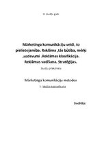 Konspekts 'Mārketinga komunikāciju veidi. Reklāma, tās būtība, mērķi, uzdevumi. Reklāmas kl', 1.