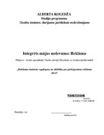 Eseja 'Reklāmas tiesiskais regulējums un atbildība par pārkāpumiem reklāmas sfērā', 1.