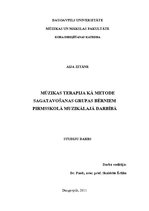 Referāts 'Mūzikas terapija kā metode sagatavošanas grupas bērniem pirmsskolā muzikālajā da', 1.