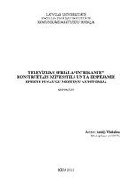 Referāts 'Televīzijas seriāla "Intrigante" konstruētais dzīvesstils un tā iespējamie efekt', 1.