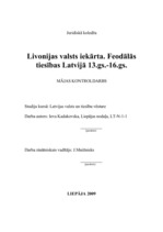 Konspekts 'Livonijas valsts iekārta. Feodālās tiesības Latvijā 13.-16.gadsimtā', 1.