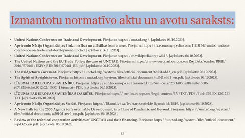 Prezentācija 'ANO Tirdzniecības un attīstības konference', 13.