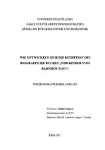 Referāts 'Wie Entwickelt sich die Rezeption des Biografische Buches "Wir kinder vom Bahnho', 1.