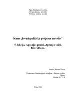 Konspekts 'Aptaujas posmi. Aptauju veidi. Intervēšana', 1.