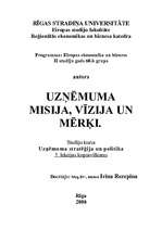 Konspekts 'Uzņēmuma misija, vīzija un mērķi', 1.
