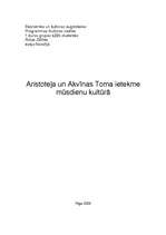 Eseja 'Aristoteļa un Akvīnas Toma ietekme mūsdienu kultūrā', 1.