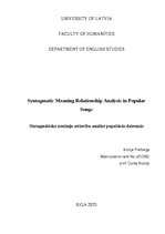 Eseja 'Syntagmatic Meaning Relationship Analysis in Popular Songs', 1.