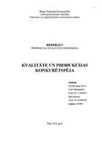 Referāts 'Kvalitāte un produkcijas konkurētspēja', 1.