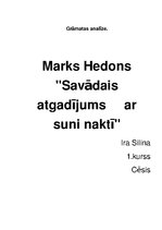 Eseja 'Marka Hedona grāmatas "Savādais atgadījums ar suni naktī" analīze', 1.