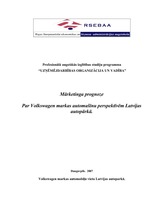Konspekts 'Mārketinga prognoze par Volkswagen markas automašīnu perspektīvēm Latvijas autop', 1.