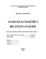 Referāts 'A/S "Hanzas maiznīca" bilances analīze', 1.