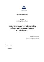 Referāts '"Feratum bank" ātrā kredīta mediju plāns televīzijas kanālā "TV3"', 1.