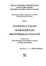 Konspekts 'Nacionāla valsts globalizētajā ekonomiskajā pasaulē', 1.